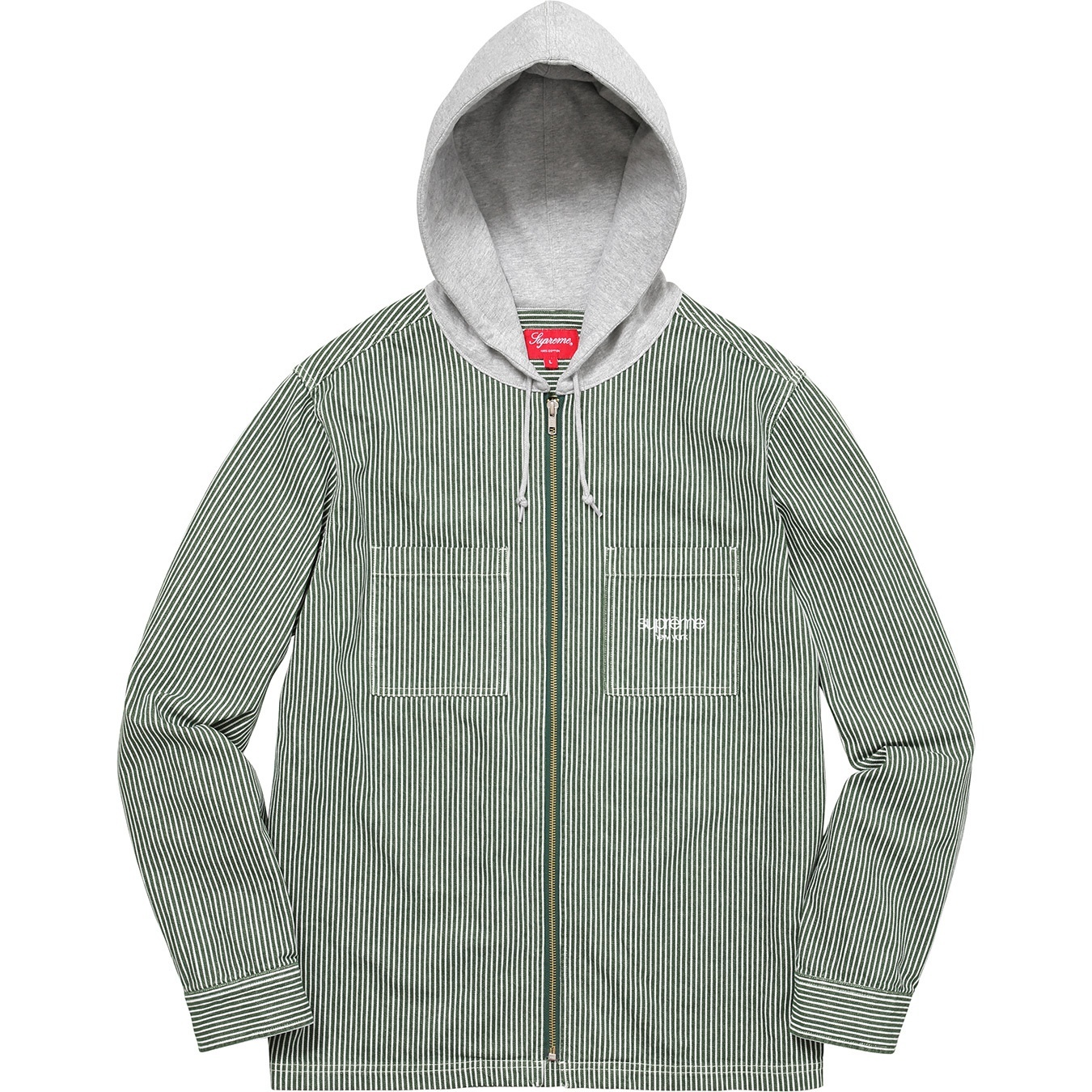 Hooded Stripe Denim Zip Up Shirt view 3